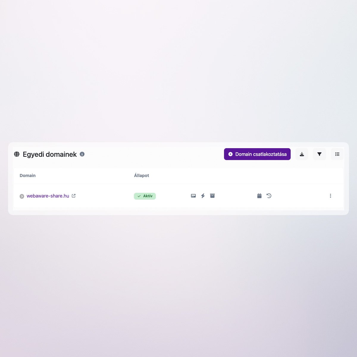 Képernyőkép az egyedi domainek funkcióról